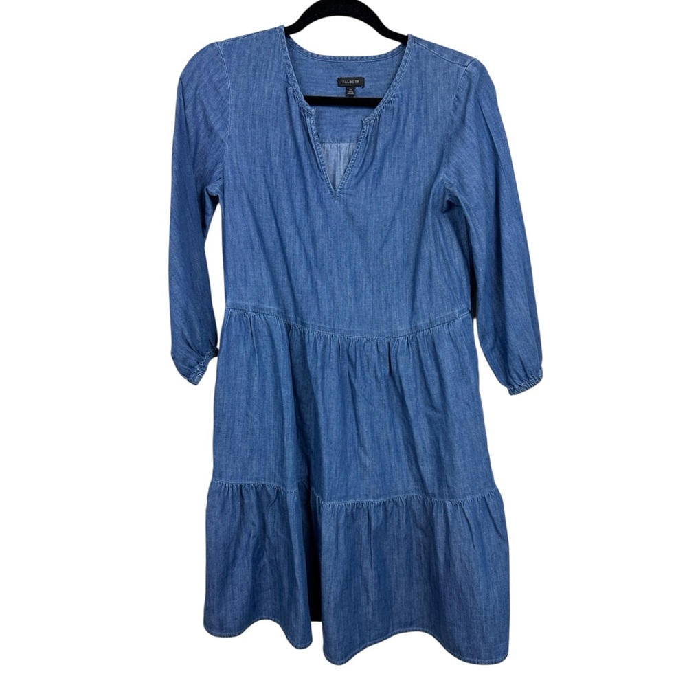 Womens Talbots Tiered Blue V-Neck Denim 3/5
4 Sleeved Dress XS